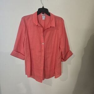 Chicos Women's Coral Button-Up Linen Shirt Size 2